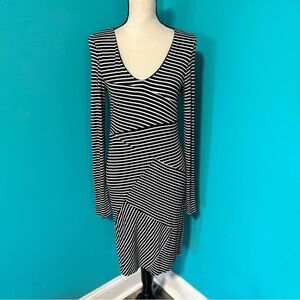 NWT Market & Spruce M Black White Striped Saige Knit Long Sleeve Dress